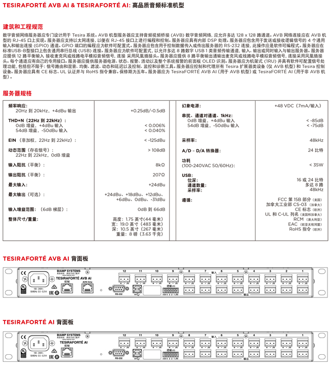 BIAMP TesiraFORTE AI 数字音频服务器